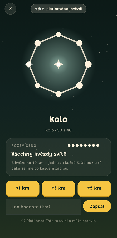 Detail souhvězdí s rozsvícenými hvězdami